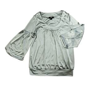 AGB Silver Satin Scoop Neck Blouse Womens Size S